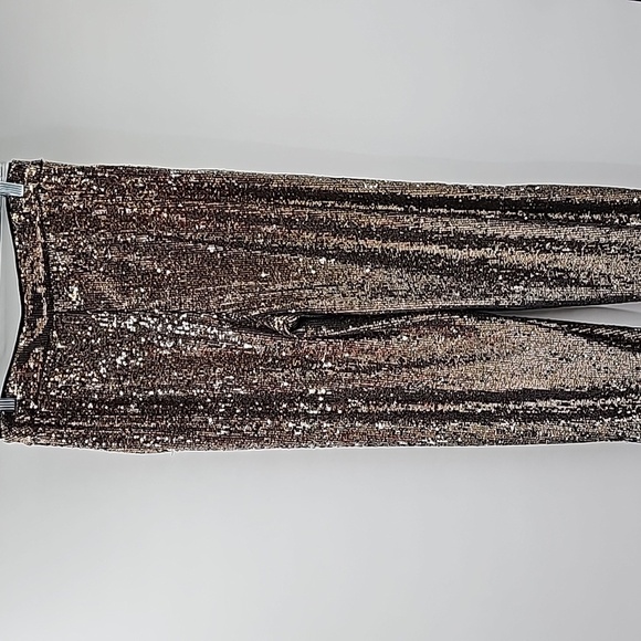 Express Sequined Metallic High Waist Wide Leg Trousers w Pockets - Picture 8 of 17